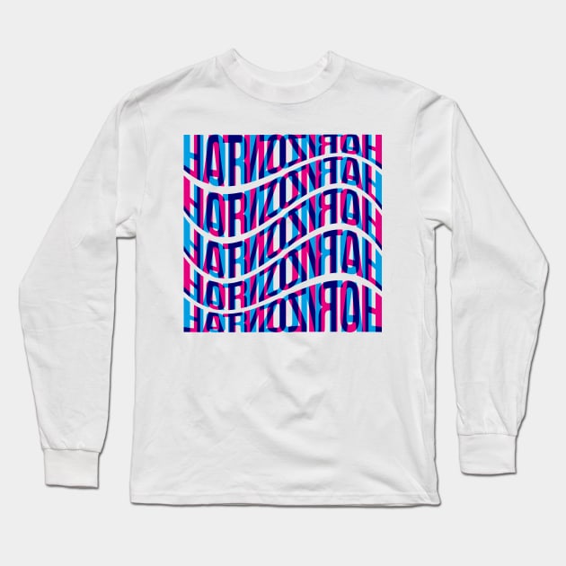 Horizontal Waves Typography (Cyan Magenta Blue) Long Sleeve T-Shirt by John Uttley